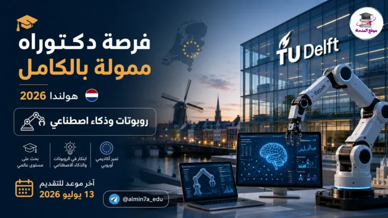 قدم الآن على فرصة دكتوراه ممولة بالكامل في جامعة TU Delft بهولندا بمجال الروبوتات والذكاء الاصطناعي مع راتب يصل إلى 3881 يورو شهريًا ومزايا إضافية.